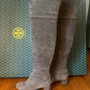 Tory Burch Gray Over-the-Knee Boots Suede Elegance